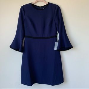 Eliza J NWT Navy Textured Fit & Flare Dress Black Trim Cocktail Business Size 4